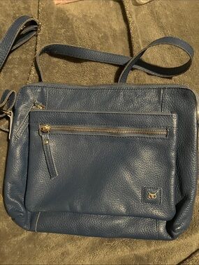 Classic Navy Leather Crossbody Bag with Front Zip Pocket